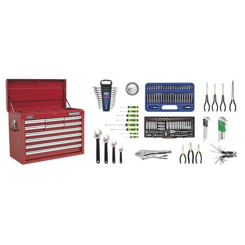 Superline PRO® Topchest 10 Drawer with 139pc Tool Kit - Red