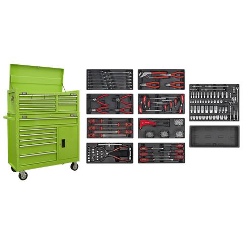 American PRO® Topchest & Rollcab Combination 15 Drawer with 117pc Tool Kit- Green