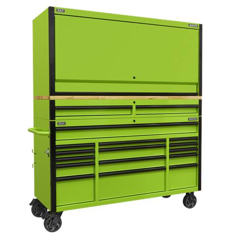 Superline PRO® Black Edition Mobile Trolley with Wooden Worktop, Hutch & 2 Drawer Riser 15 Drawer 1549mm