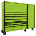 Superline PRO® Black Edition Mobile Trolley with Wooden Worktop, Hutch, 2 Drawer Riser & Side Locker 15 Drawer 1549mm