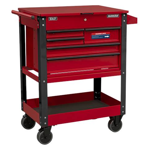 Superline PRO® Heavy-Duty Mobile Tool & Parts Trolley with 5 Drawers & Lockable Top