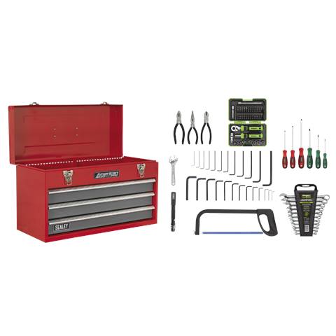 American PRO® Tool Chest 3 Drawer with 93pc Tool Kit - Red/Grey