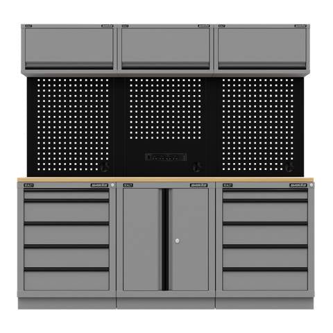 Superline PRO® Black Edition Storage System with Rubber Wood Worktop 2.04m