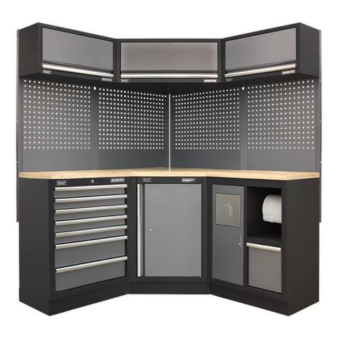 Superline PRO® Corner Storage System with Wood Worktop 1.55m