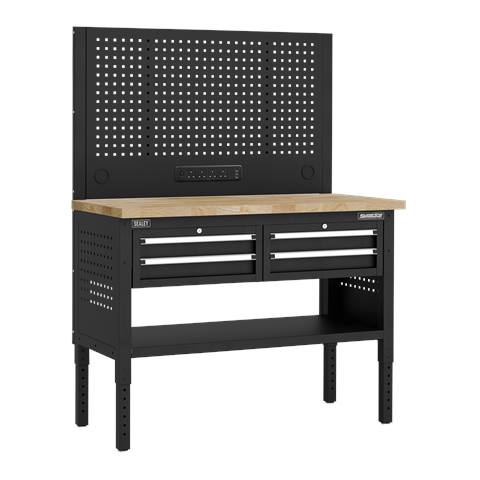 Superline PRO® Modular Workbench with 4 Drawers Wooden Worktop 1265mm