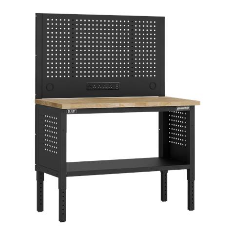 Superline PRO® Modular Workbench with Pegboard Back Panel Wooden Worktop 1265mm