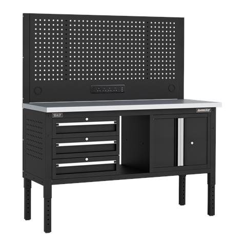 Superline PRO® Modular Workbench with 3 Drawers & Cupboard Stainless Steel Worktop 1525mm