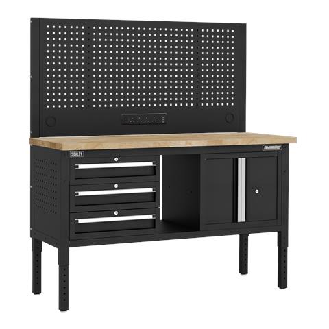 Superline PRO® Modular Workbench with 3 Drawers & Cupboard Wooden Worktop 1525mm