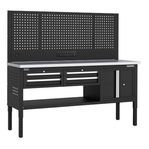 Superline PRO® Modular Workbench with 4 Drawers & Cupboard Stainless Steel Worktop 1830mm