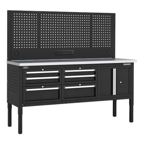 Superline PRO® Modular Workbench with 6 Drawers & Cupboard Stainless Steel Worktop 1830mm
