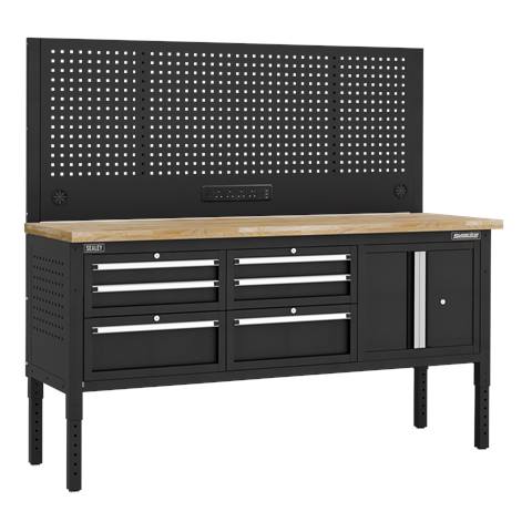 Superline PRO® Modular Workbench with 6 Drawers & Cupboard Wooden Worktop 1830mm