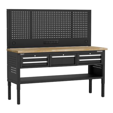 Superline PRO® Modular Adjustable-Height Workbench with 5 Drawers & Wooden Worktop 1830mm