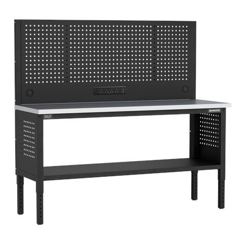 Superline PRO® Modular Workbench with Pegboard Back Panel Stainless Steel Worktop 1830mm