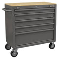 American PRO® Mobile Workstation with Wooden Worktop 5 Drawer - Grey