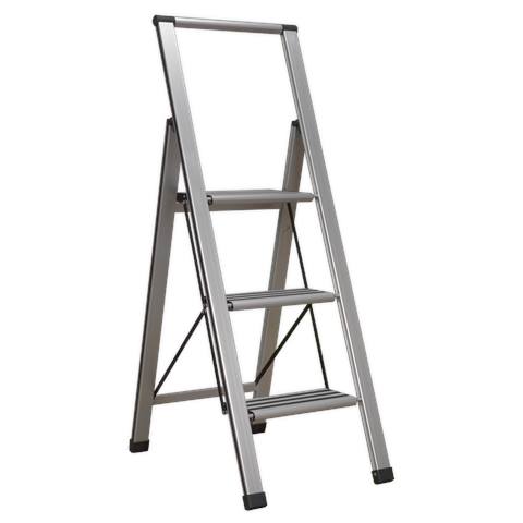 Aluminium Professional Fold-Flat Step Ladder 3-Step 150kg Capacity - EN 14183