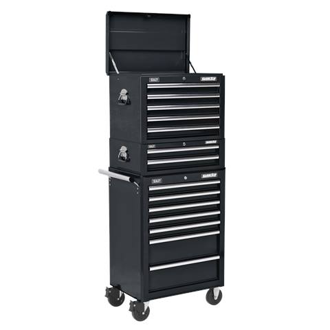 Superline PRO® Topchest, Mid-Box Tool Chest & Rollcab Combination 14 Drawer - Black