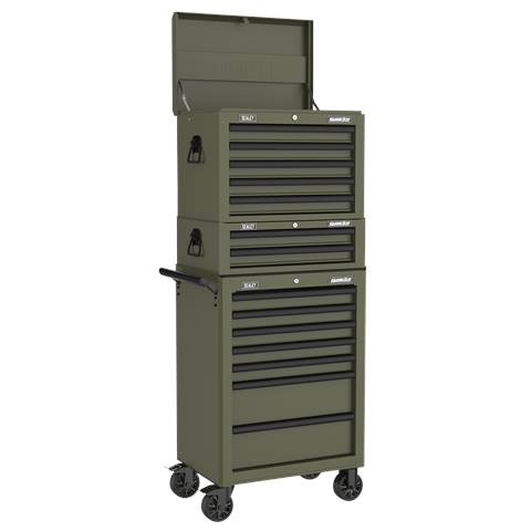 Superline PRO® Topchest, Mid-Box Tool Chest & Rollcab Combination 14 Drawer - Khaki