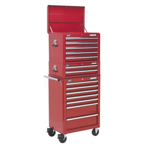 Superline PRO® Topchest, Mid-Box Tool Chest & Rollcab Combination 14 Drawer - Red