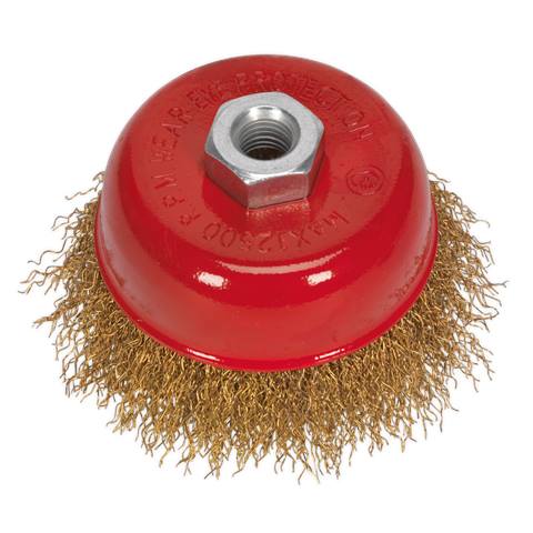 75mm Brassed Steel Crimped Wire Cup Brush M10 x 1.5mm