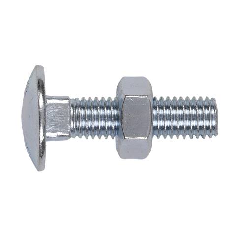 Zinc Plated Coach Bolt & Nut M10 x 40mm, DIN 603 - Pack of 50