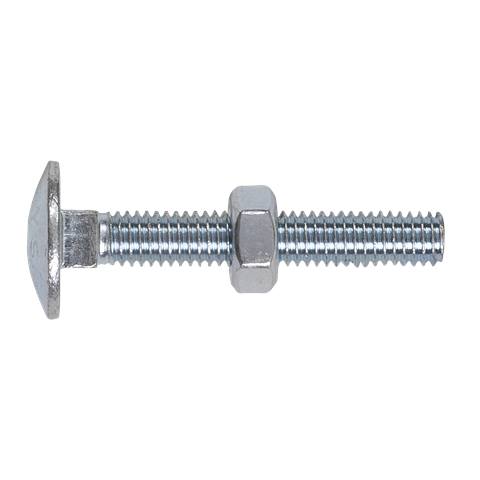 Zinc Plated Coach Bolt & Nut M6 x 40mm, DIN 603 - Pack of 100