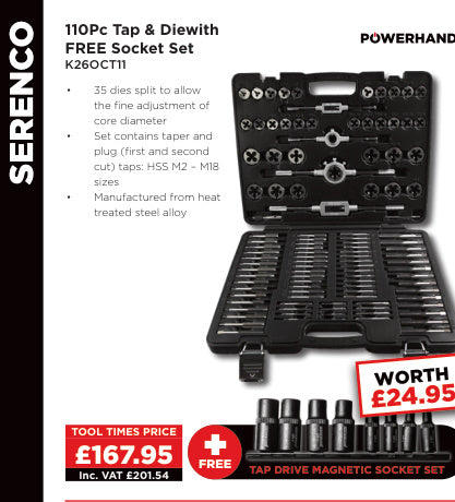110Pc Tap and Die with FREE Tap Drive Socket Set
