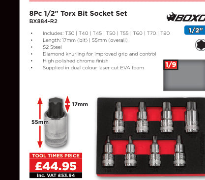 8Pc 1/2 Torx Bit Socket Set