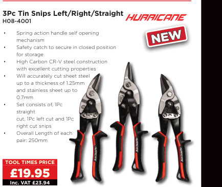 3Pc Tin Snips Left Right Straight