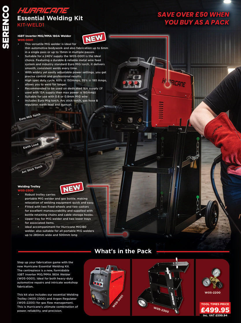 Essential Welding Kit — welder trolley and argon regulator