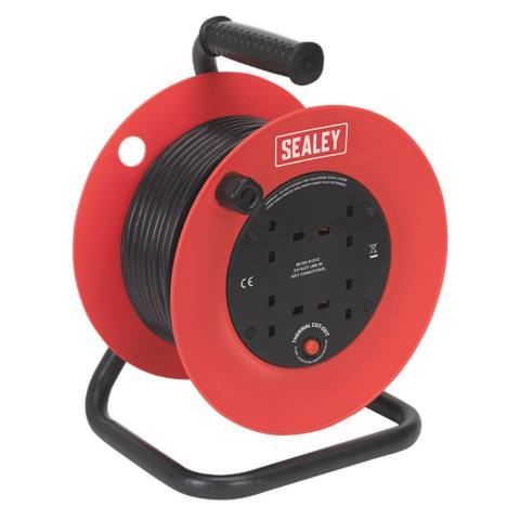 25m Heavy-Duty Cable Reel with Thermal Trip 4 x 230V