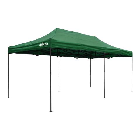 Dellonda Premium 3x6m Pop-Up Gazebo, Heavy Duty, PVC Coated, Water-Resistant Fabric, Supplied with Carry Bag, Rope, Stakes & Weight Bags - Dark Green Canopy