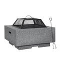 Dellonda Square MgO Fire Pit with BBQ Grill, Safety Mesh Screen - Dark Grey
