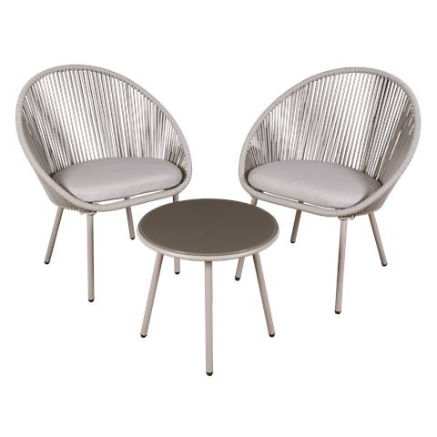 Dellonda Como Steel Bistro Set with Tempered Glass Tabletop 3pc
