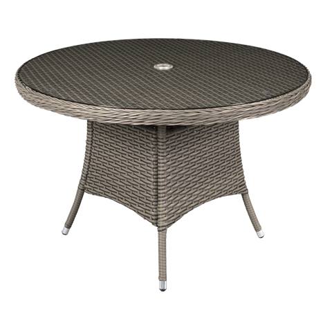 Dellonda Chester Rattan Wicker Round Outdoor Dining Table with Tempered Glass Top