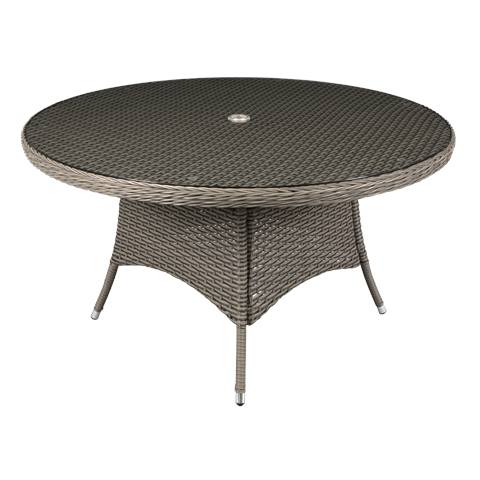 Dellonda Chester Rattan Wicker Round Outdoor Dining Table with Tempered Glass Top