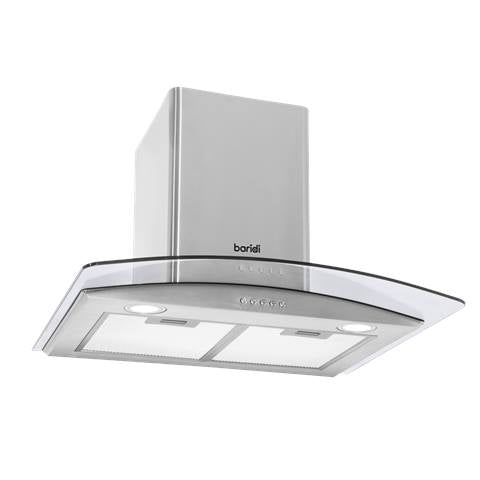 Baridi Curved Glass Cooker Hood with Carbon Filters & LED Lights 60cm - Stainless Steel