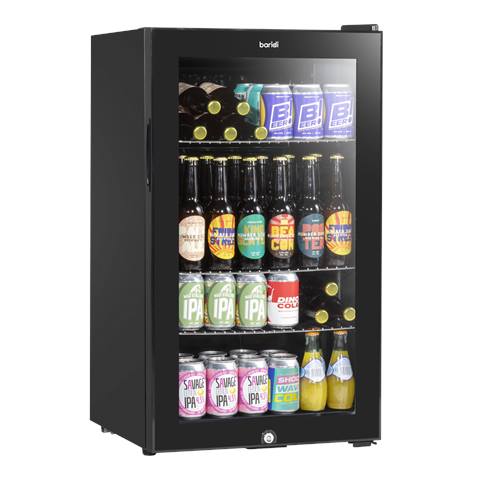 Baridi Undercounter Drinks, Beer & Wine Fridge with Wire Shelves, Internal Light & Security Lock 85L - Black
