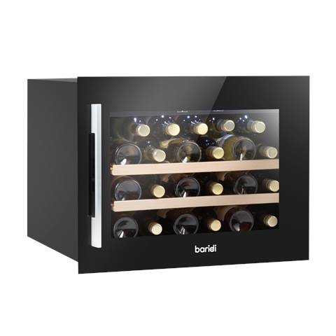 Baridi 28 Bottle Built-In Wine Cooler with Touch Screen Controls, Beech Wood Shelves & LED Light - Black