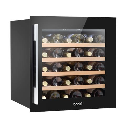 Baridi 36 Bottle Built-In Wine Cooler with Touchscreen Controls, Beech Wood Shelves & LED Light - Black