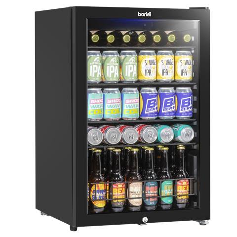 Baridi Undercounter Drinks, Beer & Wine Fridge with LED Light 115L - Black