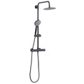 Thermostatic Shower Mixer Set, 20cm Round Head, Adjustable Rail - Black