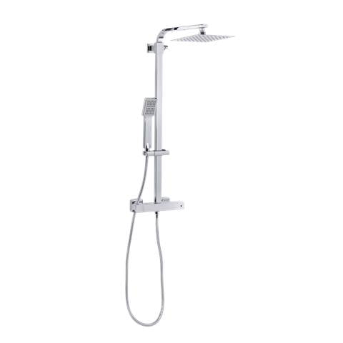Thermostatic Shower Mixer Set, 20x20cm Square Head, Adjustable Rail - Chrome