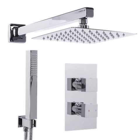 Concealed Thermostatic Shower Set 20 x 20cm Square Head & Hand Shower - Chrome