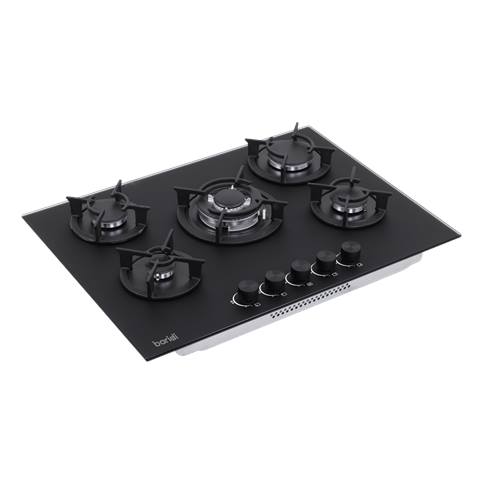 Baridi 70cm Gas Hob Matt Black with 5 Burners, Cast Iron Supports & Auto Ignition 10.4kW