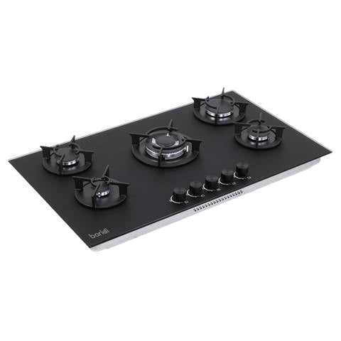 Baridi 90cm Gas Hob Matt Black 5 Burners Cast Iron Supports & Auto Ignition 10.4kW