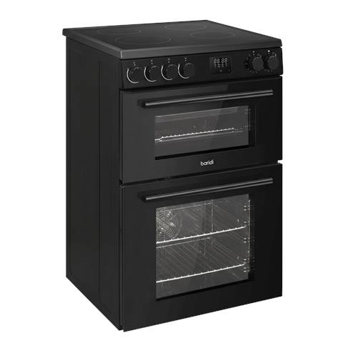 Baridi 60cm Freestanding Cooker with 99L Double Cavity & Ceramic Hob - Black