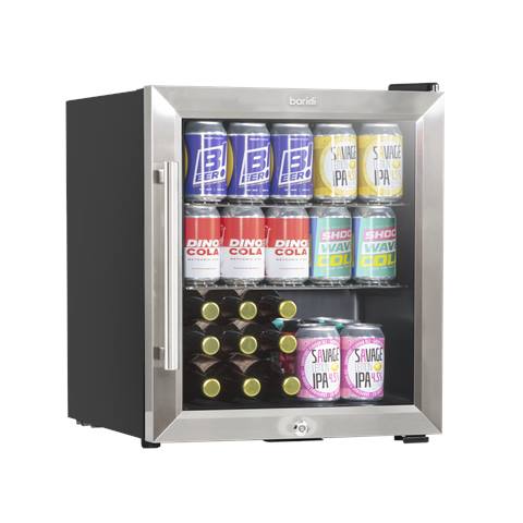 Baridi Mini Tabletop Beer & Drinks Fridge with Lock & Key, Metal Shelves & LED Light 50L - Stainless Steel