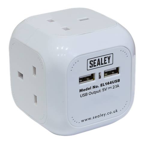 1.4m Extension Cable Cube 4 x 230V & 2 x USB - White