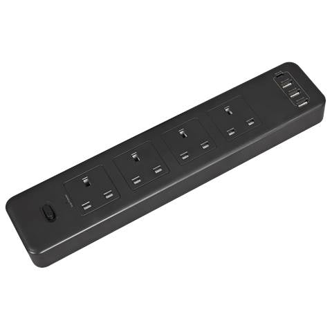 2.6m Extension Lead with USB Ports - Black