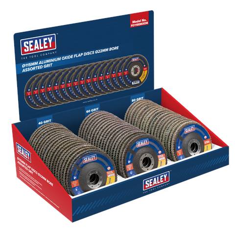 115mm Aluminium Oxide Flap Discs Assorted Grit 22mm Bore - Display Box of 60